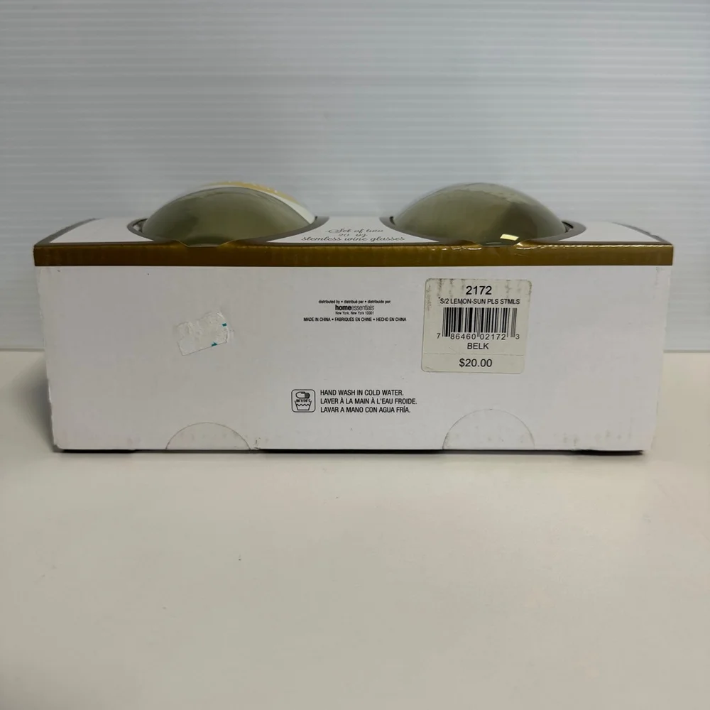 Home Essentials Stemless Wine Glasses Set of 2 Green Yellow NEW Lemon Sun Please